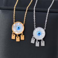 Collier Evil Eye bijoux, acier inoxydable 316L, avec coquille blanche, avec 5cm chaînes de rallonge, Placage ionique sous vide, pour femme & émail, plus de couleurs à choisir Environ 40 cm, Vendu par PC