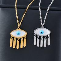 Collier Evil Eye bijoux, acier inoxydable 316L, avec coquille blanche, avec 5cm chaînes de rallonge, Placage ionique sous vide, pour femme & émail, plus de couleurs à choisir Environ 40 cm, Vendu par PC