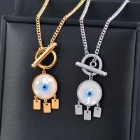 Evil Eye Jewelry Necklace, 316L Stainless Steel, with White Shell, Vacuum Ion Plating, for woman & enamel Approx 40 cm 