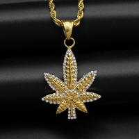 Rhinestone Stainless Steel Pendants, 316L Stainless Steel, Maple Leaf, Vacuum Ion Plating, fashion jewelry & Unisex & with rhinestone 