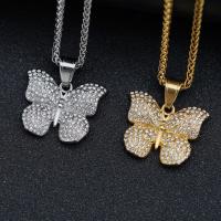 Rhinestone Stainless Steel Pendants, 316L Stainless Steel, Butterfly, Vacuum Ion Plating, fashion jewelry & Unisex & with rhinestone 