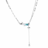 Collier de bijoux de titane, Acier titane, avec résine & alliage de zinc, avec 6cm chaînes de rallonge, bambou, Placage de couleur argentée, bijoux de mode & pour femme, argent .5 cm, Vendu par PC