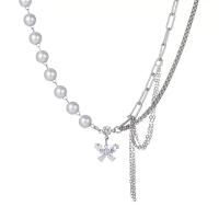 Collier de perles en plastique, alliage de zinc, avec perle de plastique, avec 5cm chaînes de rallonge, papillon, Placage de couleur argentée, bijoux de mode & pour femme & avec strass cm, Vendu par PC