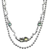 Collier de bijoux de titane, Acier titane, avec Opaline & alliage de zinc, avec 5.5cm chaînes de rallonge, Placage de couleur argentée, Double couche & bijoux de mode & pour femme, argent cm, 44.5 cm, Vendu par PC