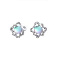 verre boucle d'oreille, alliage de zinc, avec Opaline, Placage de couleur argentée, bijoux de mode & pour femme, argent Vendu par paire