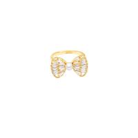 Cubic Zirconia Micro Pave Brass Finger Ring, with Plastic Pearl, Bowknot, gold color plated, adjustable & micro pave cubic zirconia & for woman, US Ring 