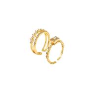 Cubic Zirconia Micro Pave Brass Finger Ring, gold color plated, 2 pieces & adjustable & micro pave cubic zirconia & for woman, US Ring 