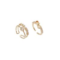 Cubic Zirconia Micro Pave Brass Finger Ring, real gold plated, 2 pieces & adjustable & micro pave cubic zirconia & for woman, US Ring 