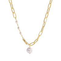 Collier de perles en plastique, alliage de zinc, avec perle de plastique, Placage de couleur d'or, Style coréen & pour femme, 15mm Environ 19.7 pouce, Vendu par PC