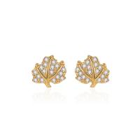 Cubic Zirconia Micro Pave Brass Earring, Leaf, 24K gold plated, micro pave cubic zirconia & for woman 