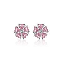 Rhinestone Brass Stud Earring, Oriental Cherry, platinum plated, for woman & with rhinestone, 14mm 