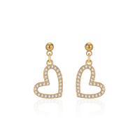 Cubic Zirconia Micro Pave Brass Earring, Heart, 24K gold plated, micro pave cubic zirconia & for woman & hollow 