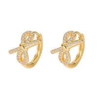 Cubic Zirconia Micro Pave Brass Earring, Bowknot, gold color plated, micro pave cubic zirconia & for woman & hollow 