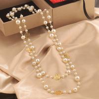 Collier de perles en plastique, laiton, avec perle de plastique, Placage de couleur d'or, bijoux de mode & pour femme Environ 165 cm, Vendu par PC