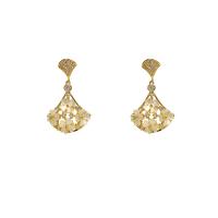 Cubic Zirconia Micro Pave Brass Earring, Copper Alloy, with Shell, Fan, gold color plated, fashion jewelry & micro pave cubic zirconia & for woman, golden 