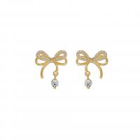 Cubic Zirconia Micro Pave Brass Earring, Bowknot, gold color plated, fashion jewelry & micro pave cubic zirconia & for woman, golden 