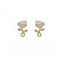 Cubic Zirconia Micro Pave Brass Earring, Rose, gold color plated, fashion jewelry & micro pave cubic zirconia & for woman & enamel, golden 