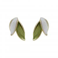 Brass Stud Earring, Leaf, gold color plated, fashion jewelry & for woman & enamel 