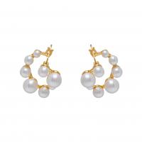 Brass Stud Earring, with Plastic Pearl, gold color plated, fashion jewelry & for woman 