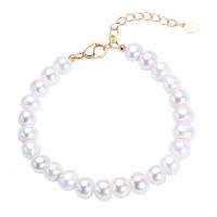 Collier de chaîne en laiton de perles d'eau douce, perle d'eau douce cultivée, avec Alliage de cuivre, avec 1.96 inch chaînes de rallonge, Plaqué or 18K, pour femme, blanc Environ 6.3 pouce, Vendu par PC