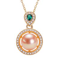 Collier de chaîne en laiton de perles d'eau douce, perle d'eau douce cultivée, avec Alliage de cuivre, avec 1.96 inch chaînes de rallonge, Plaqué or 18K, pavé de micro zircon & pour femme, plus de couleurs à choisir, 10mm Environ 15.75 pouce, Vendu par PC