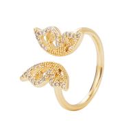 Cubic Zirconia Micro Pave Brass Finger Ring, Butterfly, gold color plated, Adjustable & micro pave cubic zirconia & for woman, 20mm 