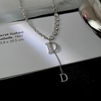 Titanium Steel Jewelry Necklace, Letter D, for woman & with rhinestone & hollow Approx 16 Inch 