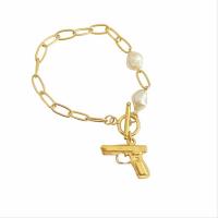 Edelstahl Charm Armband, 304 Edelstahl, mit Natürliche kultivierte Süßwasserperlen, goldfarben plattiert, Einstellbar & unisex, Länge:ca. 7 ZollInch, verkauft von PC