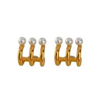 Brass Stud Earring, with Plastic Pearl, plated, fashion jewelry & for woman 