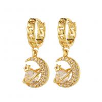 Cubic Zirconia Micro Pave Brass Earring, real gold plated, fashion jewelry & micro pave cubic zirconia & for woman, golden 