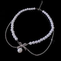 Collier de perles en plastique, alliage de zinc, avec perle de plastique, avec 2.56inch chaînes de rallonge, bijoux de mode & pour femme & avec strass Environ 14.57 pouce, Vendu par PC