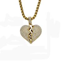 Rhinestone Stainless Steel Pendants, 316L Stainless Steel, Heart, Vacuum Ion Plating, fashion jewelry & for woman & with rhinestone, golden 