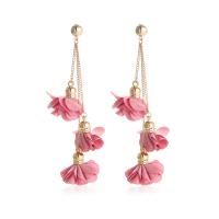 Fashion Create Jewelry Earring, Zinc Alloy, with Cloth, Flower, gold color plated, fashion jewelry & for woman, pink 