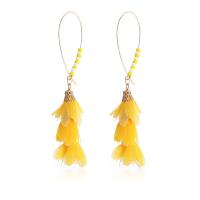 Fashion Create Jewelry Earring, Cloth, with Seedbead & Zinc Alloy, Flower, gold color plated, fashion jewelry & for woman, yellow 