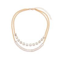 Collier de mode Multi couche, alliage de zinc, avec 7cm chaînes de rallonge, Placage de couleur d'or, Double couche & bijoux de mode & pour femme & avec strass, doré cm, Vendu par PC