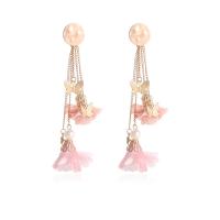 Fashion Create Jewelry Earring, Zinc Alloy, with Cloth, Flower, gold color plated, fashion jewelry & for woman, pink 