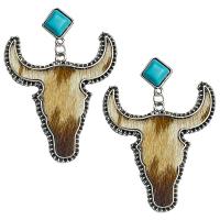 Fashion Create Jewelry Earring, Zinc Alloy, with turquoise & Cowhide, fashion jewelry & for woman 61mm 