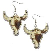 Fashion Create Jewelry Earring, Zinc Alloy, with Cowhide, fashion jewelry & for woman & with rhinestone 67mm 