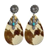 Fashion Create Jewelry Earring, Zinc Alloy, with turquoise & Cowhide, fashion jewelry & for woman 80mm 