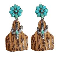 Fashion Create Jewelry Earring, Cowhide, with turquoise & Zinc Alloy, plated, fashion jewelry & for woman 75mm 