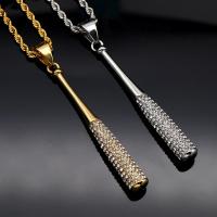 Rhinestone Stainless Steel Pendants, 316L Stainless Steel, Baseball Bat, Vacuum Ion Plating, fashion jewelry & Unisex & with rhinestone 