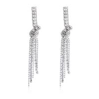 Fashion Fringe Earrings, Zinc Alloy, silver color plated, fashion jewelry & for woman & with rhinestone, silver color 