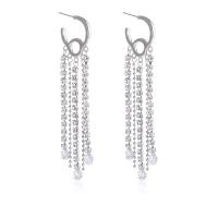 Fashion Fringe Earrings, Zinc Alloy, silver color plated, fashion jewelry & for woman & with rhinestone, silver color 