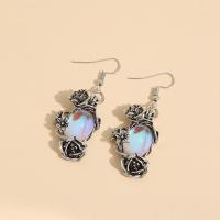 Zinc Alloy Drop Earring, with Sea Opal, Flower, silver color plated, for woman & blacken 