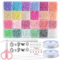 Kit de bricolage bijoux conclusion, perles de rocaille en verre, avec Boîte en plastique, Style bohème & DIY & 24 cellules, plus de couleurs à choisir, 4mm, Vendu par boîte