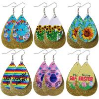 Fashion Create Jewelry Earring, Synthetic Leather, with Zinc Alloy, Teardrop, printing & for woman, multi-colored 