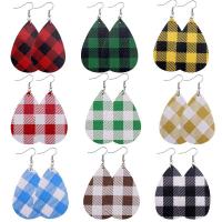 Fashion Create Jewelry Earring, PU Leather, with Zinc Alloy, Teardrop, printing, gingham & for woman 