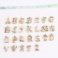 Zinc Alloy Enamel Pendants, Alphabet Letter, gold color plated multi-colored 