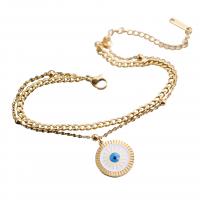 Evil Eye Jewelry Set, 304 Stainless Steel, with 5cm extender chain, Flat Round, Vacuum Ion Plating & for woman & enamel Approx 16 cm, Approx 42 cm 