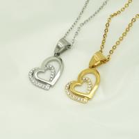 Stainless Steel Heart Pendants, 316L Stainless Steel, Vacuum Ion Plating, fashion jewelry & for woman & with rhinestone 